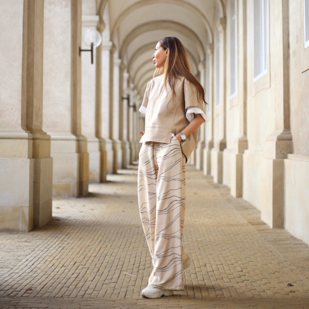 Evy loose bukser / 100262 - Cream Graphic